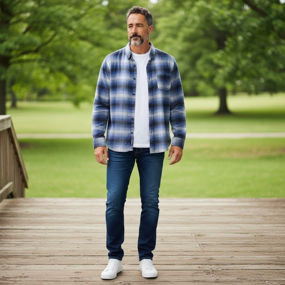 MBX Premium Dry Goods Men's M Slim Fit Blue Black Ombre Flannel Button Shirt